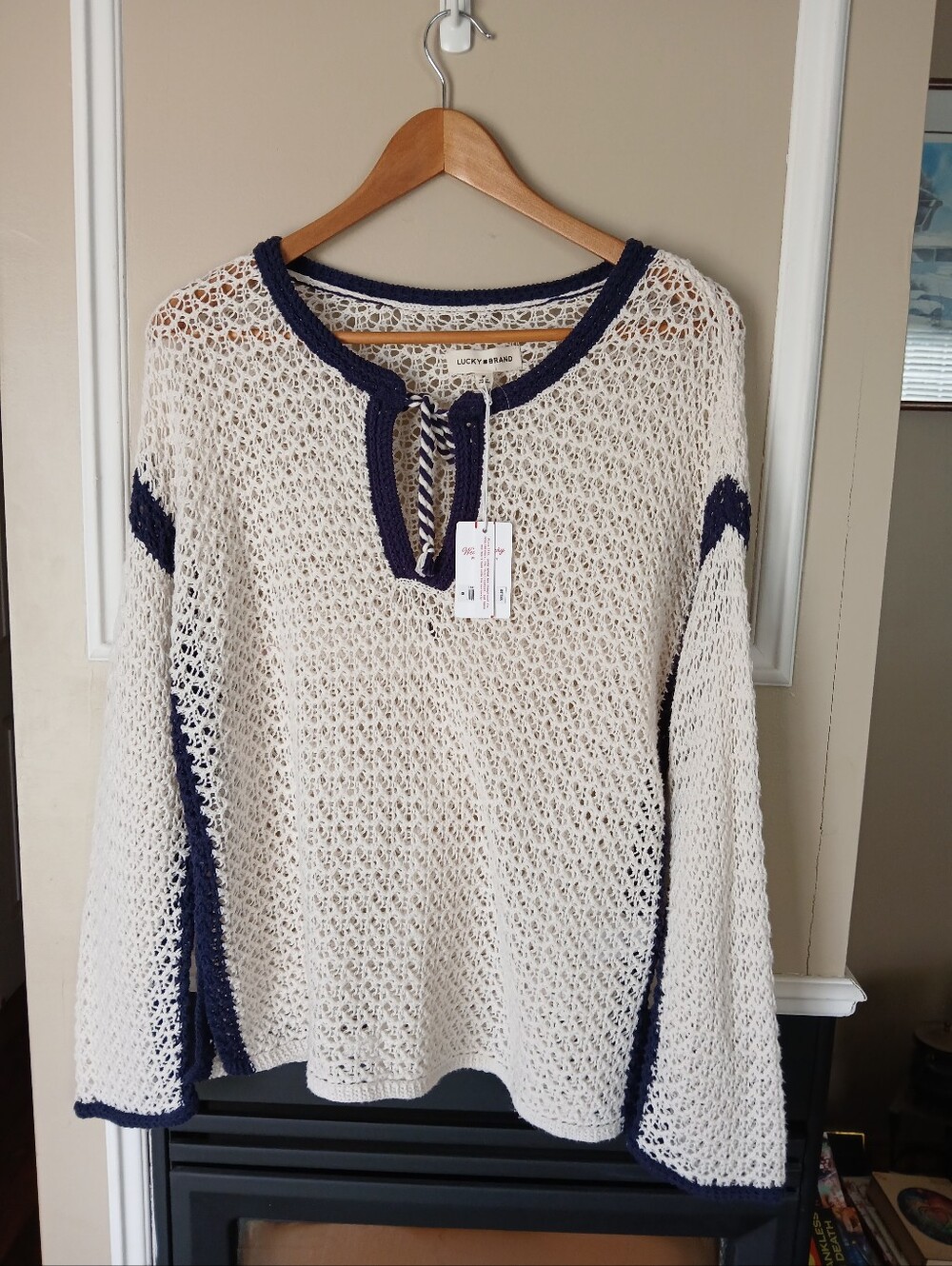 Lucky Brand Tie Keyhole Open Knit Tunic Sweater Size Medium - Picture 8 of 8